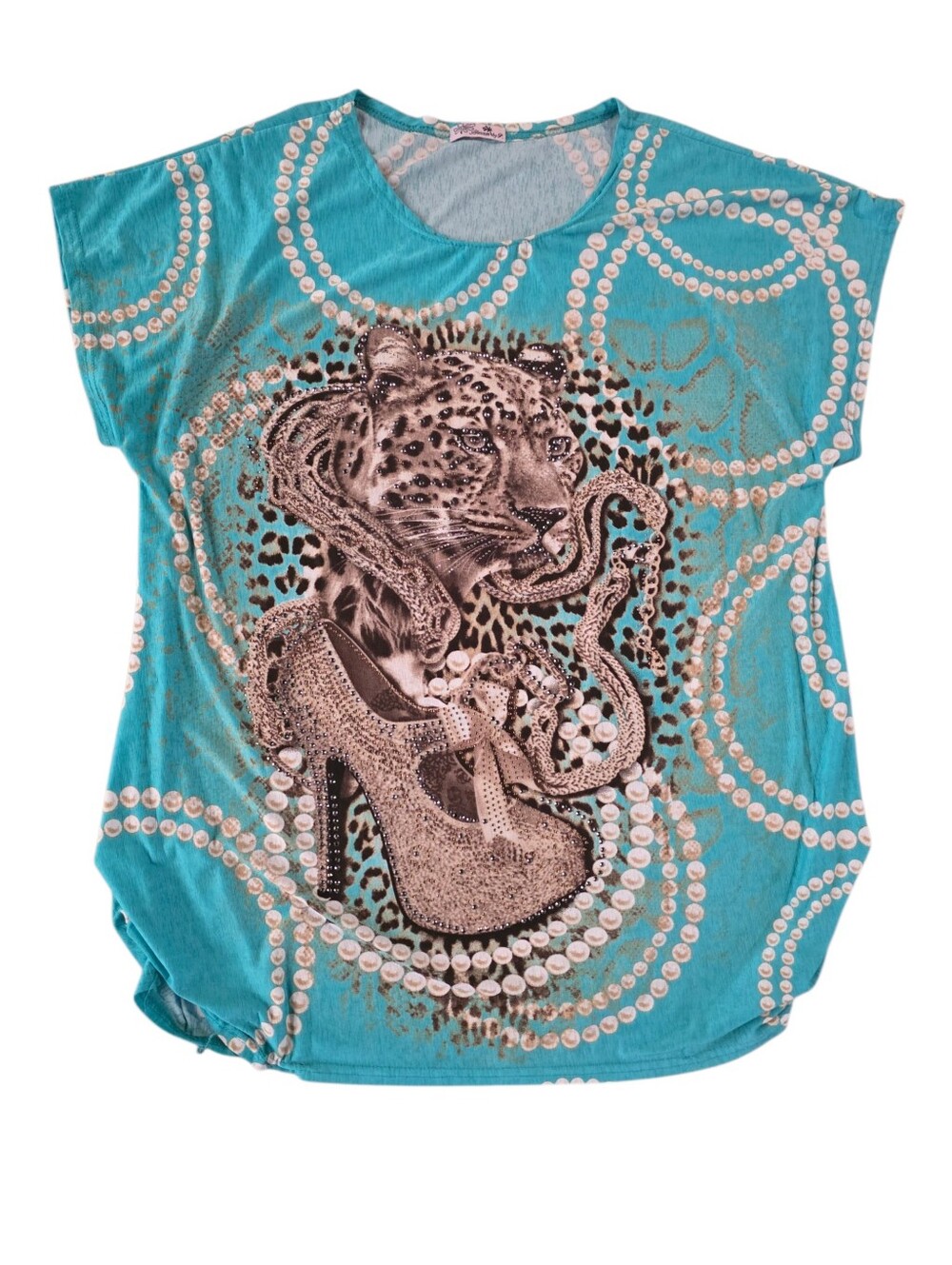 Turquoise Graphic Leopard & Heel Short Sleeve Tee
